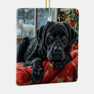 Black Labrador Dog Christmas Festive Ceramic Ornament
