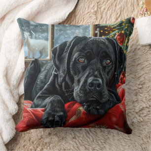 Black Labrador Dog Christmas Festive Cushion