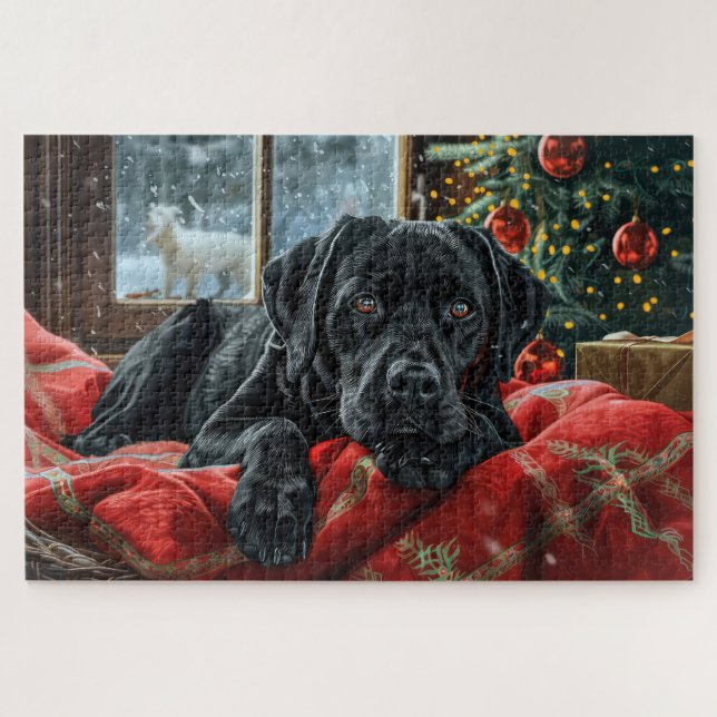 Black Labrador Dog Christmas Festive Jigsaw Puzzle (Horizontal)