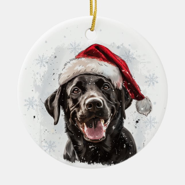 Black Labrador Dog Christmas Personalized Ceramic Ornament (Front)