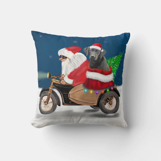 Black Labrador Dog Christmas Santa Claus  Cushion (Front)