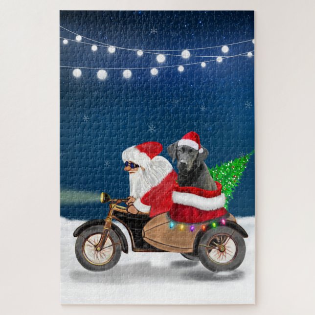 Black Labrador Dog Christmas Santa Claus  Jigsaw Puzzle (Vertical)