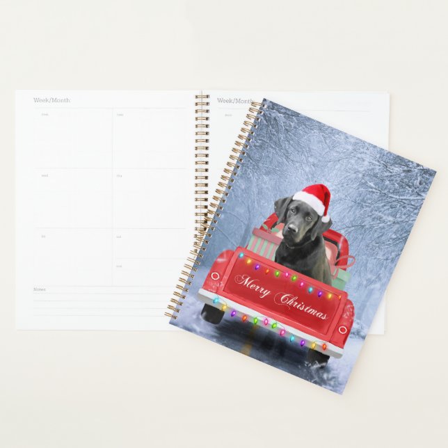Black Labrador Dog in Snow sitting in Christmas  Planner (Display)