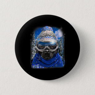 Black Labrador Dog In Winter Ski  6 Cm Round Badge