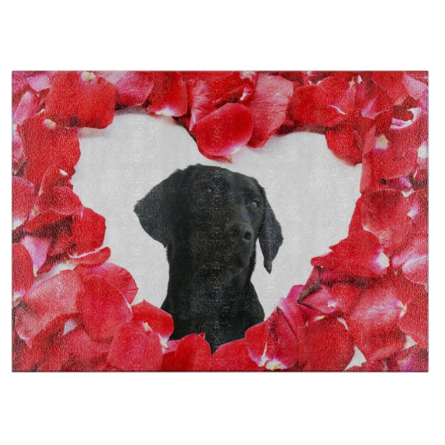 Black Labrador Dog Roses Heart Photo cutting board (Front)