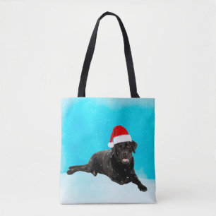Black Labrador Dog Sitting in Snow Christmas Tote Bag
