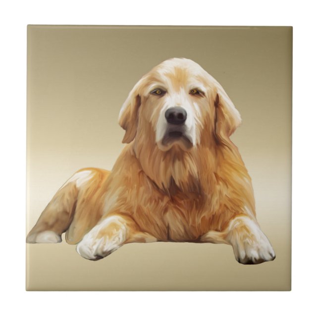 Black Labrador Dog Water Colour Art Painting Ceramic Tile (Front)