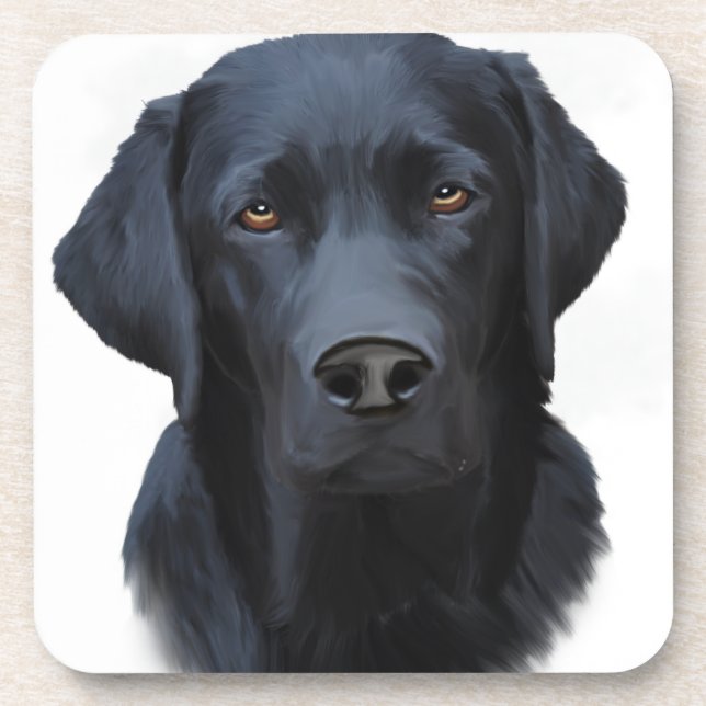 Black Labrador Dog Water Colour Art Painting Coaster (Front)