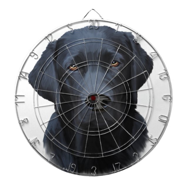 Black Labrador Dog Water Colour Art Painting Dartboard (Front)