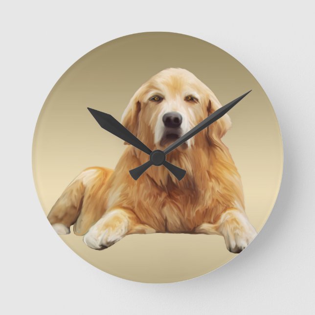 Black Labrador Dog Water Colour Art Painting Round Clock (Front)