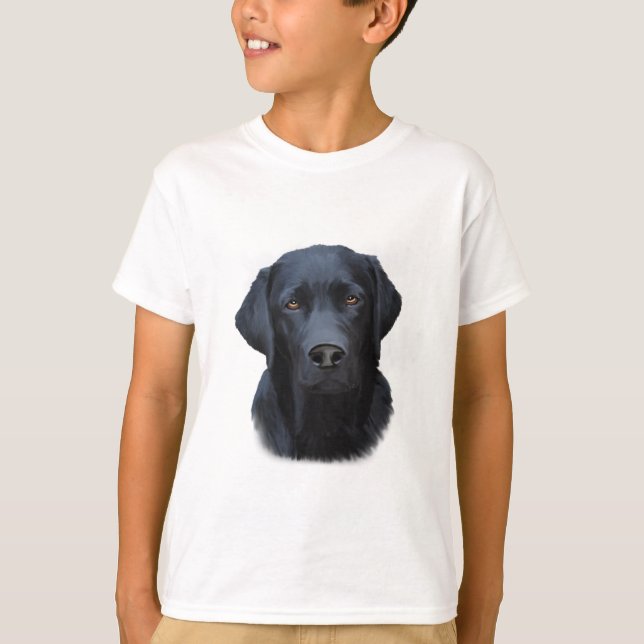 Black Labrador Dog Water Colour Art Painting T-Shirt (Front)