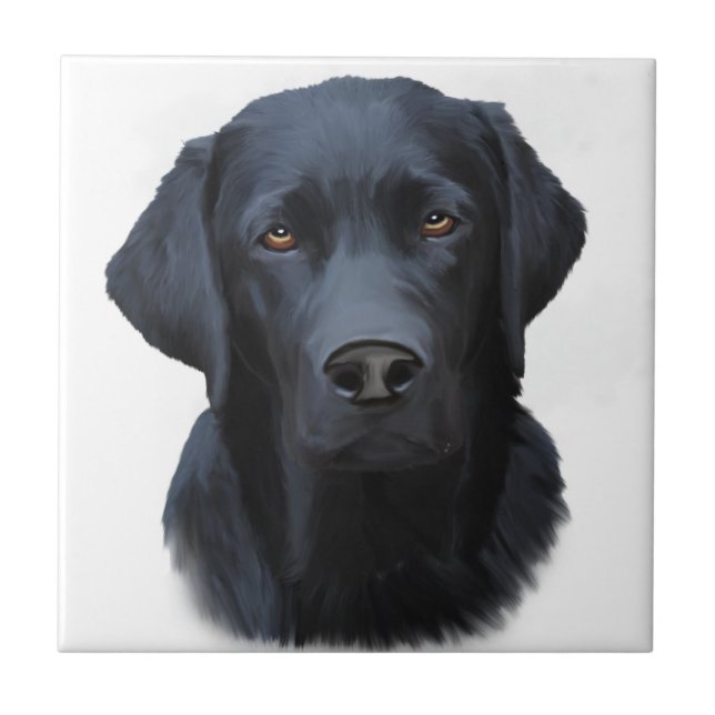 Black Labrador Dog Water Colour Art Painting Tile (Front)