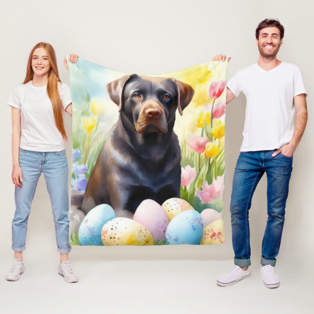 Black Labrador Dog with Easter Eggs Holiday Fleece Blanket (In Situ)