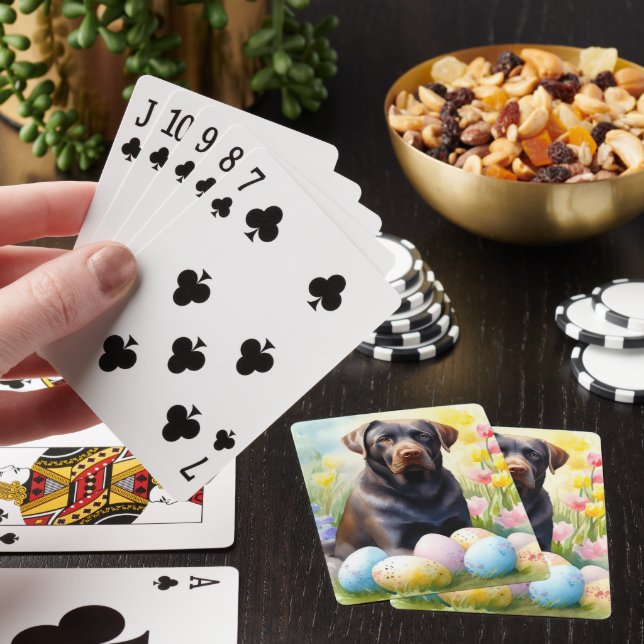 Black Labrador Dog with Easter Eggs Holiday Playing Cards (In Situ)