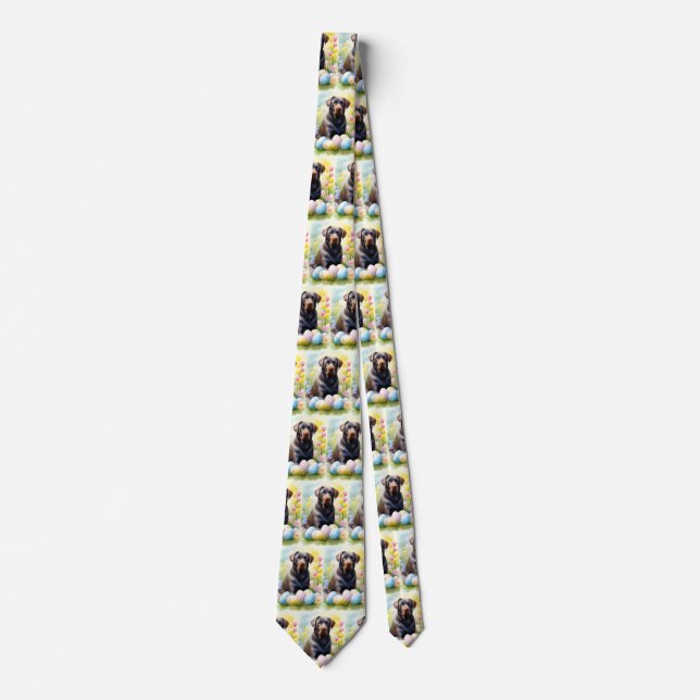 Black Labrador Dog with Easter Eggs Holiday Tie (Front)