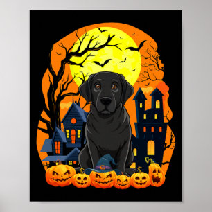 Black Labrador Dog With Pumpkins Funny Scary Poster