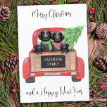 Black Labrador Dogs Red Truck Merry Christmas Holiday Card<br><div class="desc">Send christmas greetings this holiday season with this black labrador retriever dogs in a watercolor design. This black labrador holiday card features four labrador pups in a watercolor red christmas truck with holiday tree. Personalise with greeting front adn message back.. This black labrador christmas card will be a favourite among...</div>