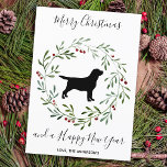 Black Labrador Elegant Dog Merry Christmas Holiday Card<br><div class="desc">Send christmas greetings this holiday season with this elegant Merry Christmas black labrador in a wreath design card, and matching decor . A wonderful gift to all Labrador Lovers. Personalise with family name . This black labrador christmas card will be a favourite among labrador lovers. Visit our collection for matching...</div>