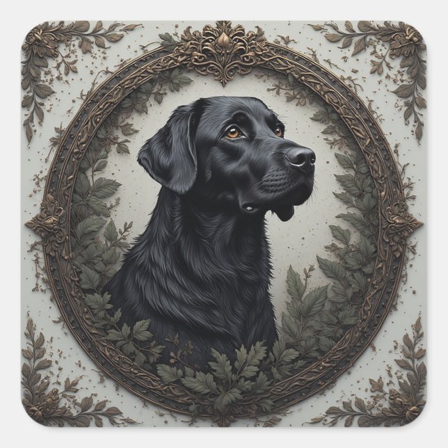 Black Labrador Elegantly Styled Portrait  Square Sticker (Front)