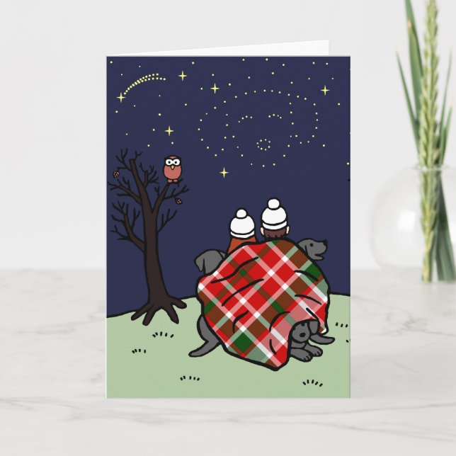 Black Labrador Family and Starry Sky Card (Front)