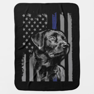 Black Labrador - Flag American Thin Blue Line USA Baby Blanket