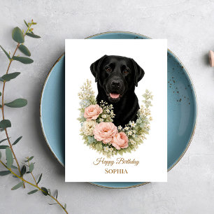 Black Labrador Floral Portrait Card