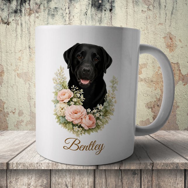 Black Labrador Floral Portrait Coffee Mug (Creator Uploaded)