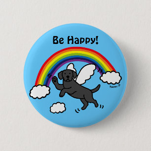 Black Labrador Guardian Angel (Rainbow Bridge) 6 Cm Round Badge