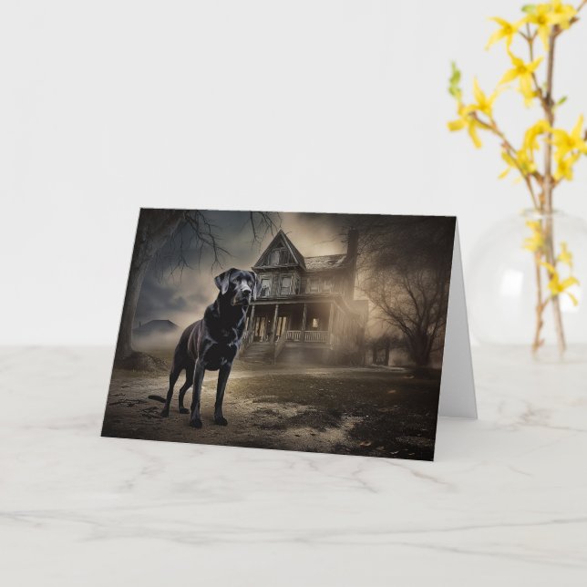 Black Labrador Halloween Scary Card (Yellow Flower)