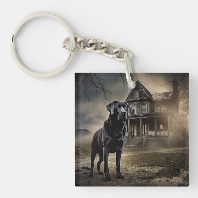 Black Labrador Halloween Scary Key Ring (Front)