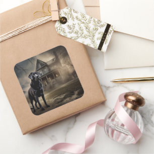 Black Labrador Halloween Scary Square Sticker