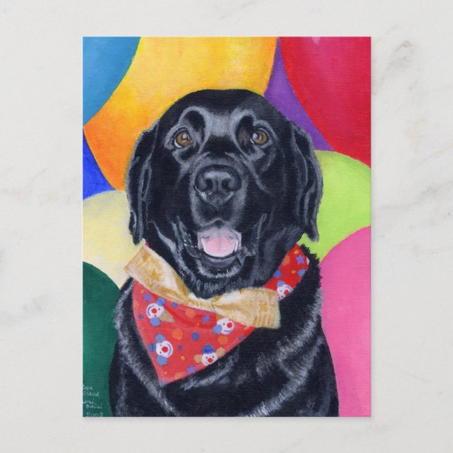 Black Labrador Happy Birthay Painting Postcard (Front)
