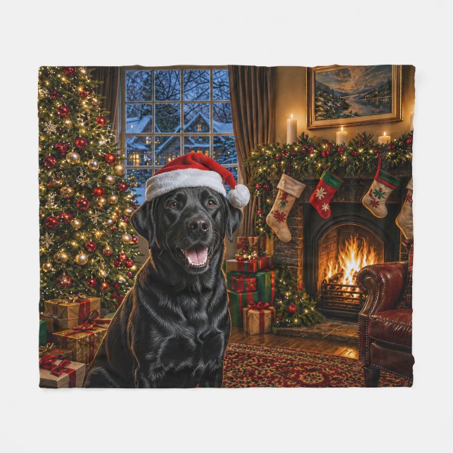 Black Labrador Holiday Fleece Blanket (Front (Horizontal))