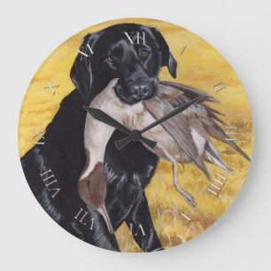Black Labrador Hunting Dog Large Clock