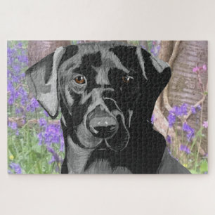 Black Labrador in a Bluebell Wood Jigsaw Puzzle