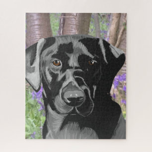 Black Labrador in a Bluebell Wood Jigsaw Puzzle