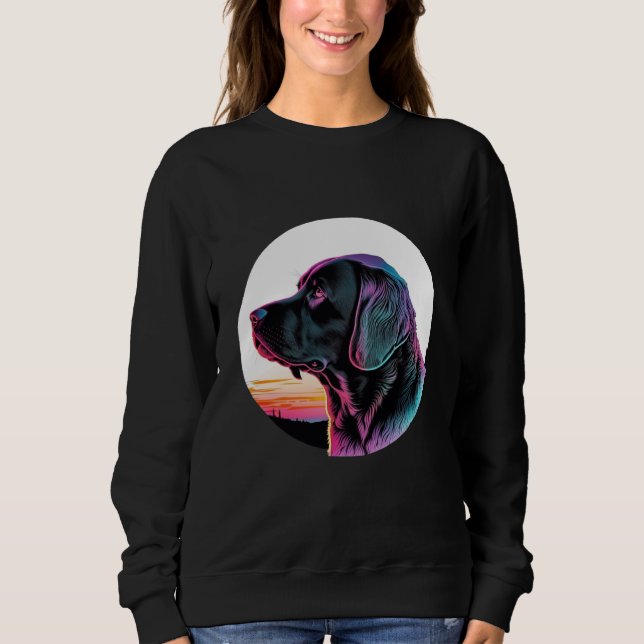 Black Labrador in a Dreamy 80s Retrowave Aesthetic Sweatshirt (Front)