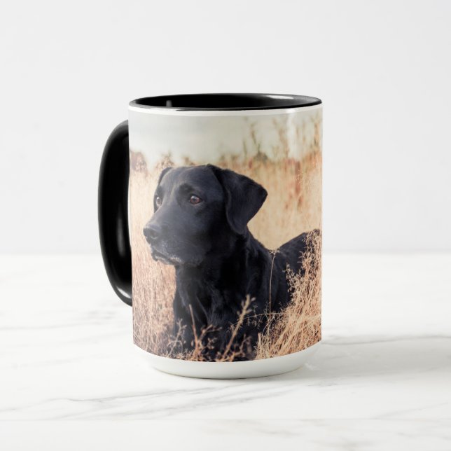 Black Labrador In Dry Grass Mug (Front Left)
