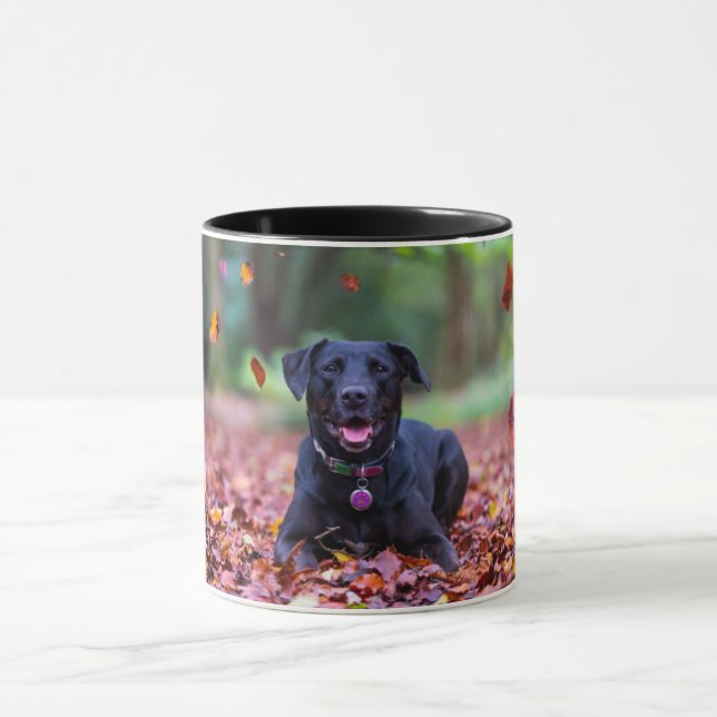 Black Labrador In Fall Leaves Mug (Center)