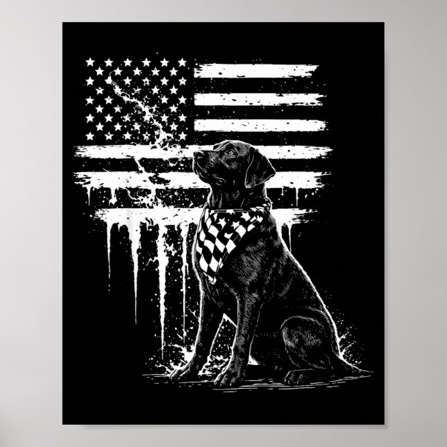 Black Labrador Lab American Flag Illustration Poster (Front)