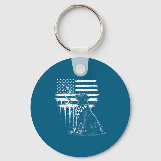 Black Labrador Lab American Flag Key Ring (Front)