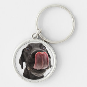 Black Labrador Licking Its Nose Key Ring