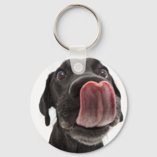 Black Labrador Licking Its Nose Key Ring