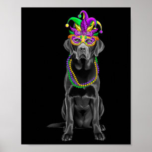 Black Labrador Mardi Gras Costume Beads Mask  Poster