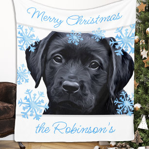 Black Labrador Merry Christmas Fleece Blanket