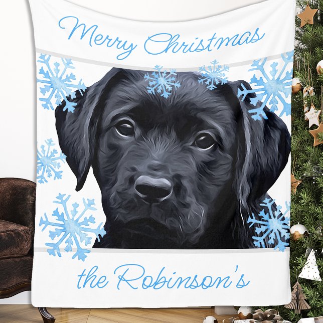 Black Labrador Merry Christmas Fleece Blanket (Creator Uploaded)