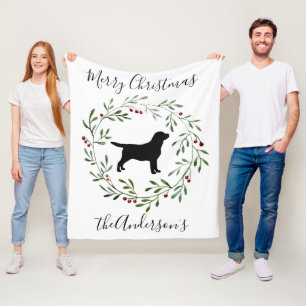 Black Labrador Merry Christmas Labrador Retriever Fleece Blanket