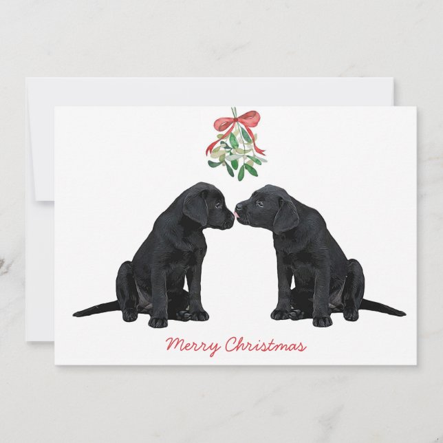 Black Labrador Mistletoe Cute Dog Puppy Holiday Card (Front)