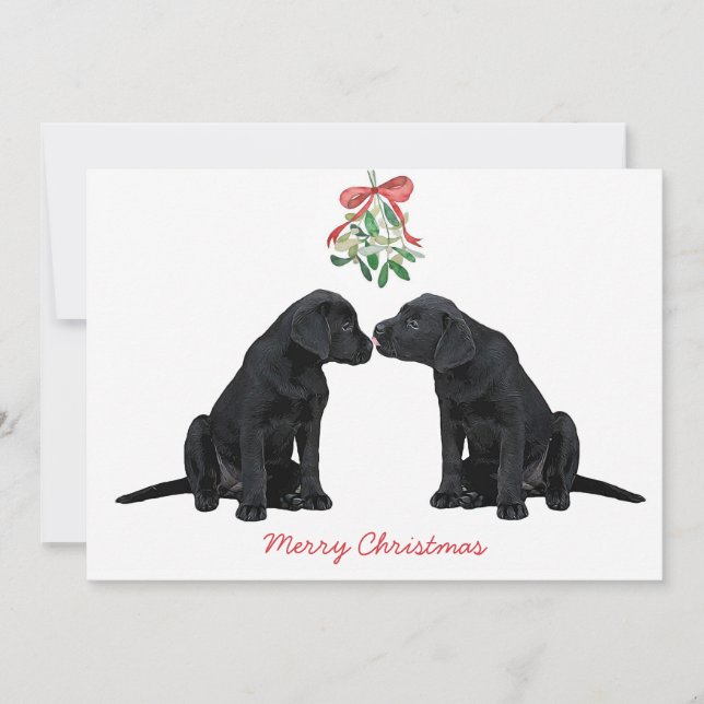 Black Labrador Mistletoe Cute Dog Puppy Invitation (Front)