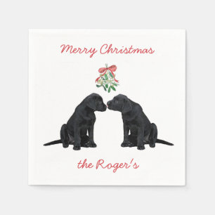 Black Labrador Mistletoe Cute Dog Puppy Napkin